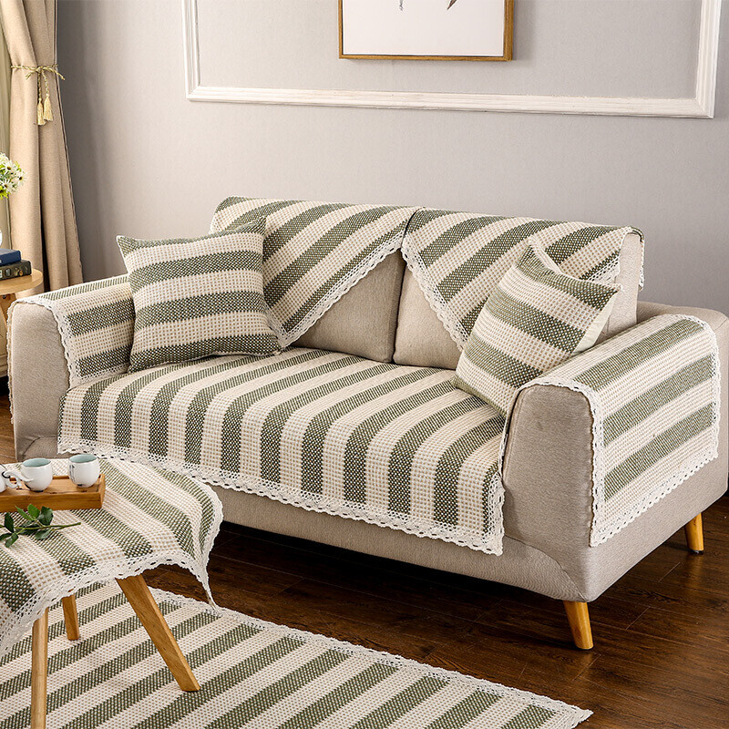 【全店3件7折】清涼一夏，條紋綠色沙發墊讓家居煥新顏